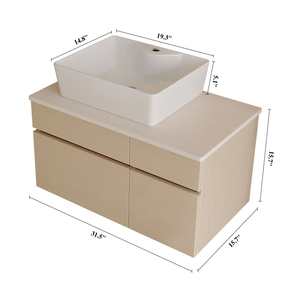 31.5″ Wall Mounted Bathroom Vanity w/Sink, Drawer, Floating Vanity Door Cabinet