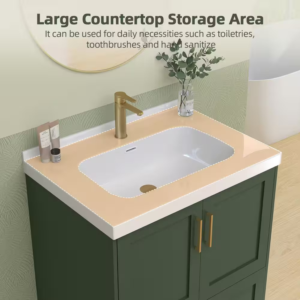 30 In. W X 22 In. D Solid Surface White Rectangular Bath Vanity Top with Single