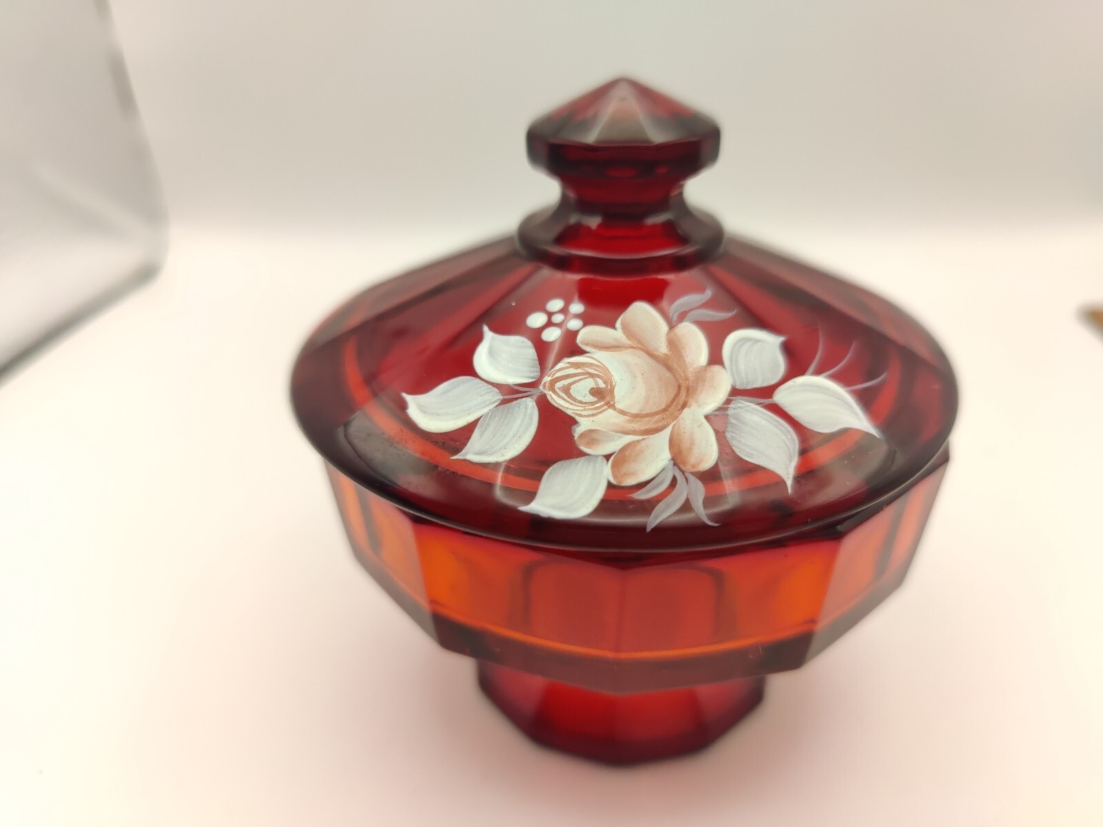 Westmoreland Round Lidded Hand-painted Red Glass Dish 1979
