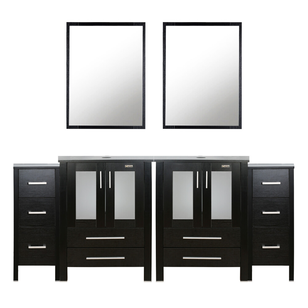 72″ Bathroom Black Vanity W/Small Double Cabinet Drawer Mirror Combo Modern Home
