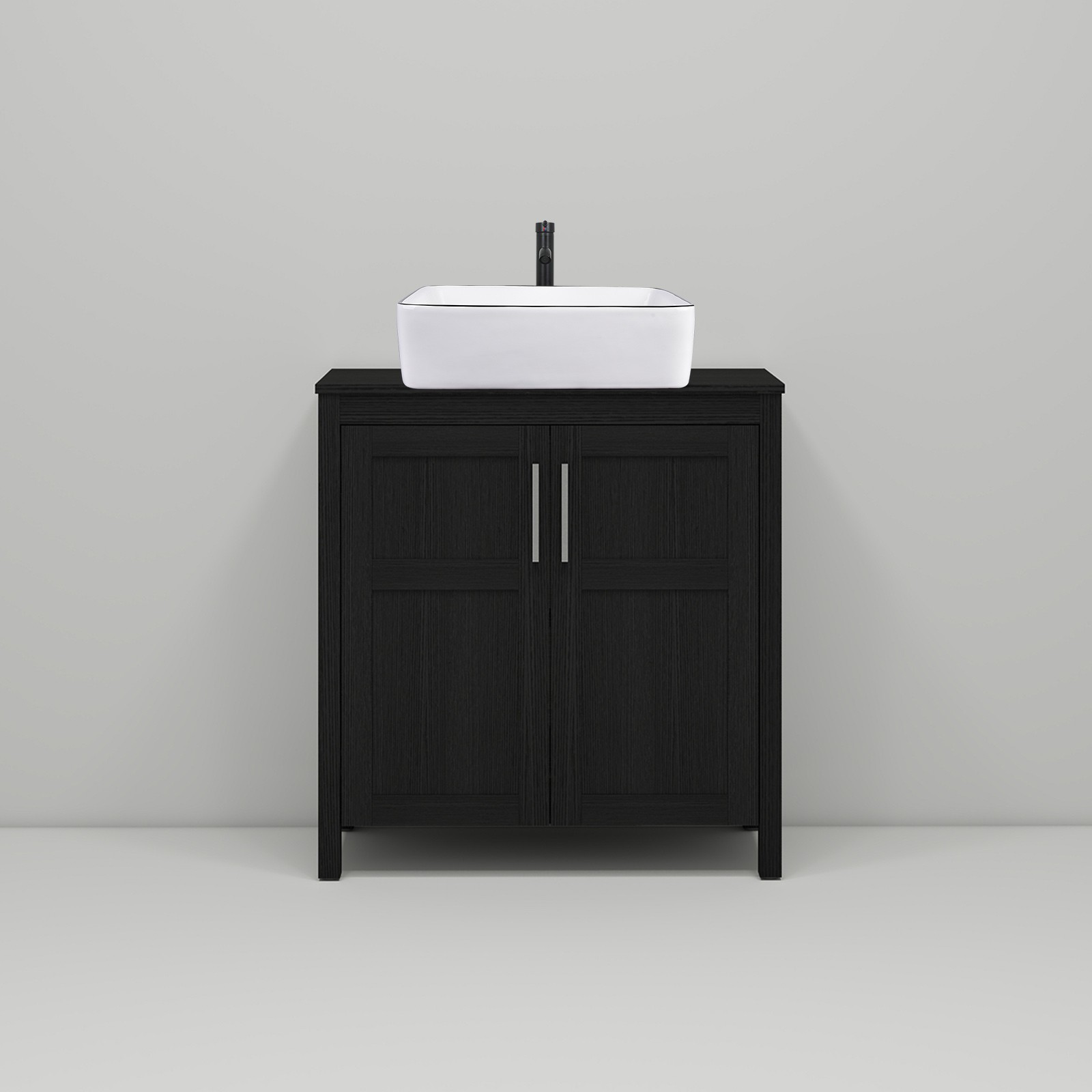 30″ Freestanding Bathroom Vanity Set-Vessel Sink, Cabinet Storage & Pop-Up Drain