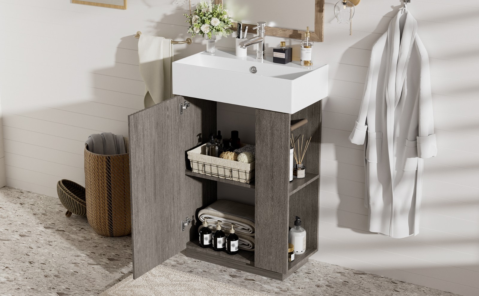 21.6″ bathroom vanity w/ceramic sink,freestanding left door storage cabinet