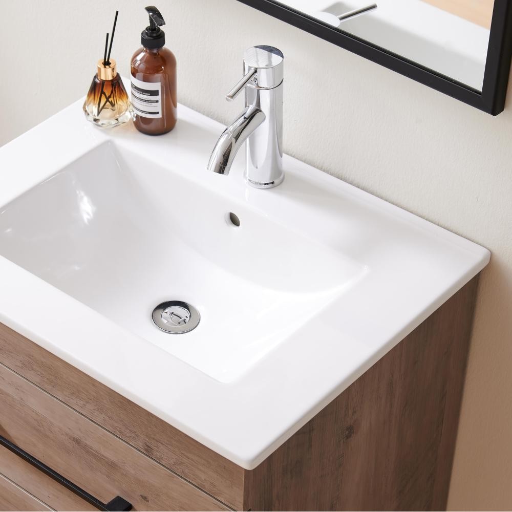 32-Inch White Ceramic Bathroom Sink, Fits 32-Inch Vanity,Pre-Drilled Faucet Hole