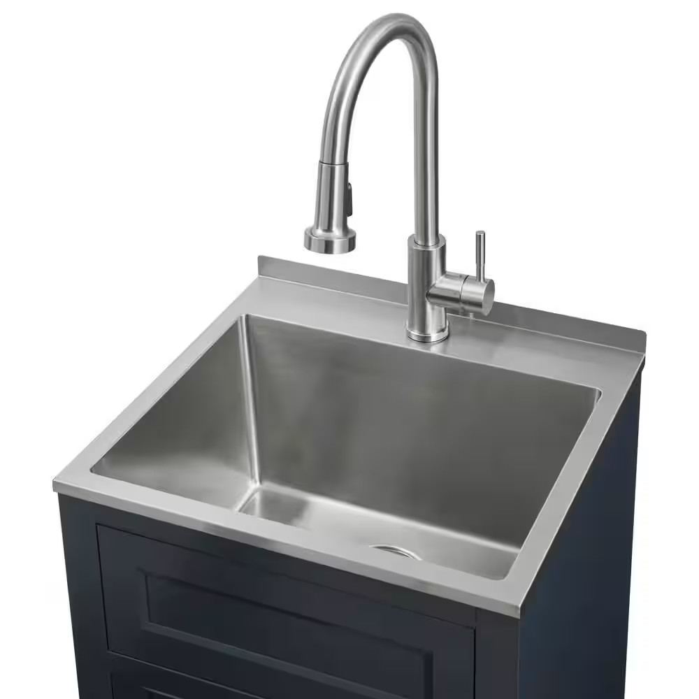 20 In. W Drop-In Laundry Sink with Faucet and Ready to Assemble Cabinet with CLI