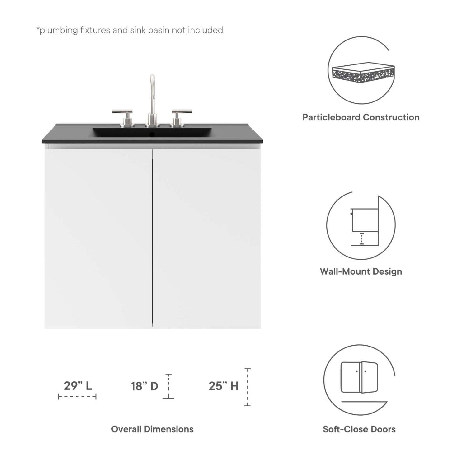 Modway Vitality 29.5″ Plastic and Wood Wall-Mount Bathroom Vanity in White