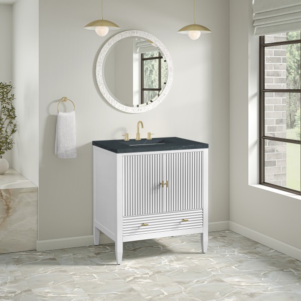 30″ James Martin Myrrin 485-V30-BW-3CSP Vanity Cabinet Charcoal Soapstone Top