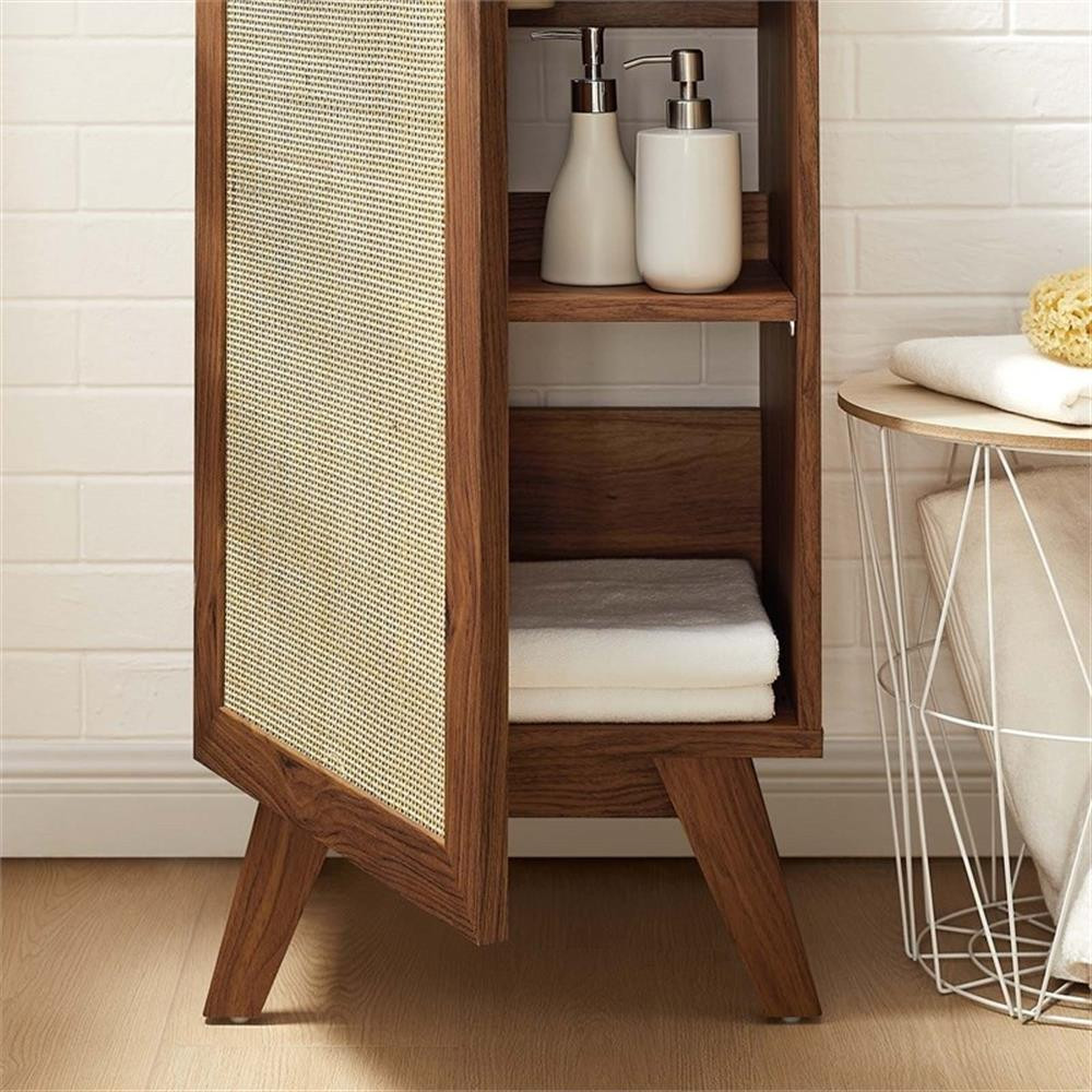 Modway Soma 18″ Modern Wood Bathroom Vanity with Rattan Door in Walnut/Black