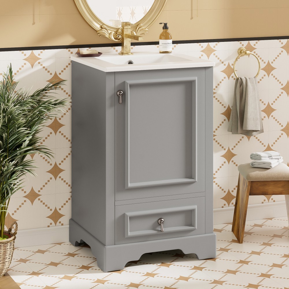 Modern 20″ Bathroom Vanity with Ceramic Sink, Soft Close Door, Adjustable Shelf