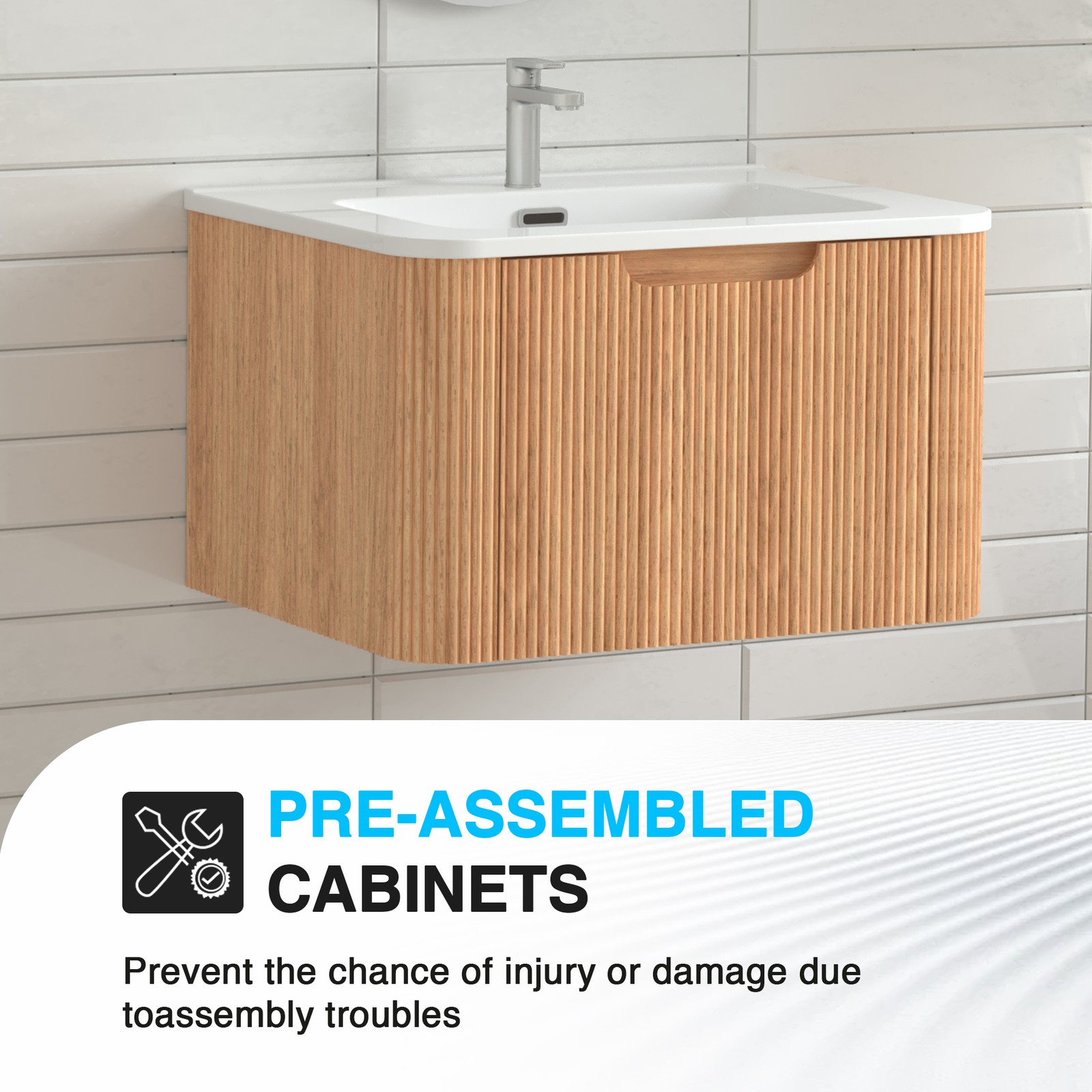 24″ Wall-Mounted Floating Bathroom Vanity with White Ceramic Basin Walnut