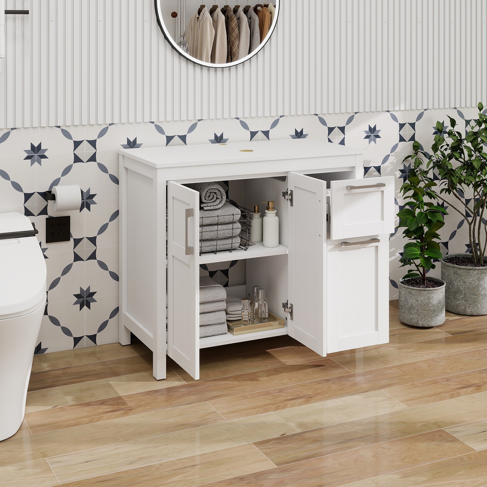 36″ Vessel Sink Bathroom Vanity Set – Faucet, Pop-Up Drain & Soft-Close Cabinet