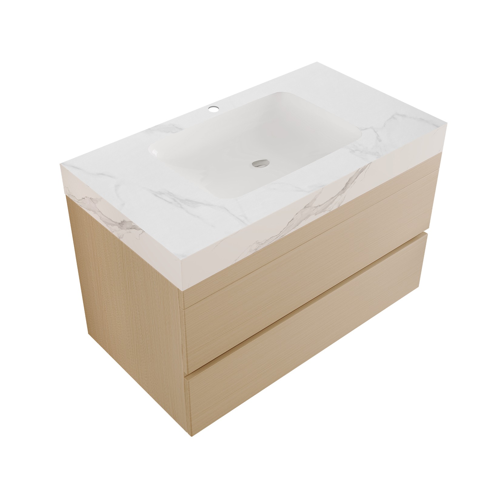 29.9″ Modern Floating Bathroom Vanity with Faux Marble Top and Ceramic Sink