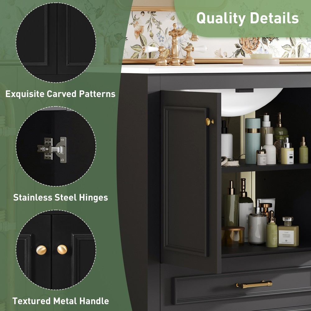 30″ Solid Wood Bathroom Vanity w/Ceramic Sink,2 Soft Close Doors,Storage Cabinet