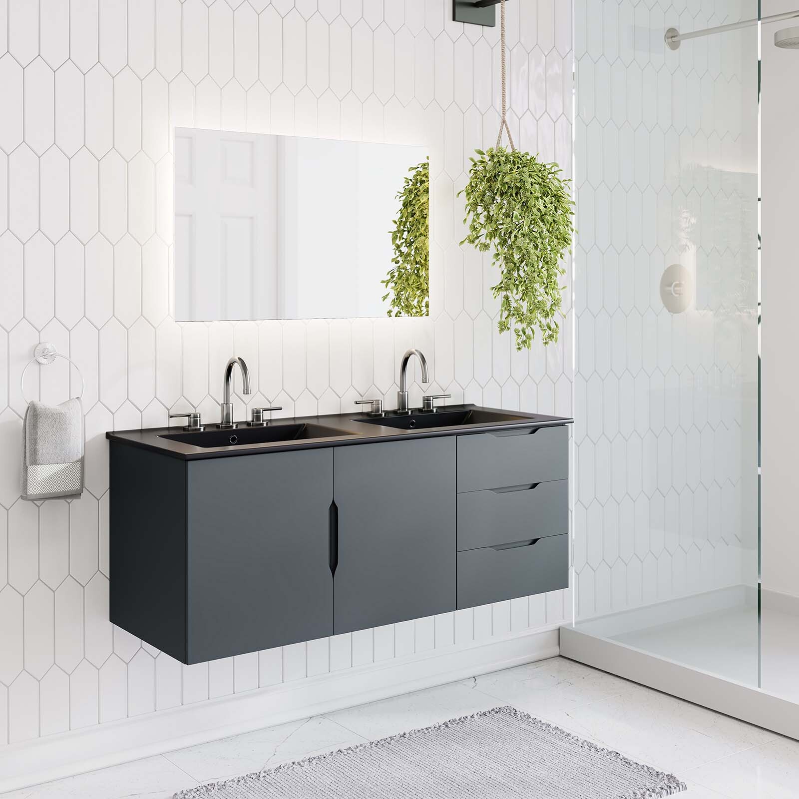 Modway Vitality 48″ Double Sink Bathroom Vanity in Gray Black