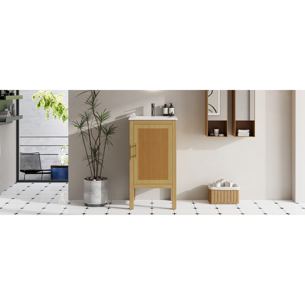 18″ Bathroom Cabinet with Ceramic Sink, Adjustable Shelf, Soft-Closing Hinges