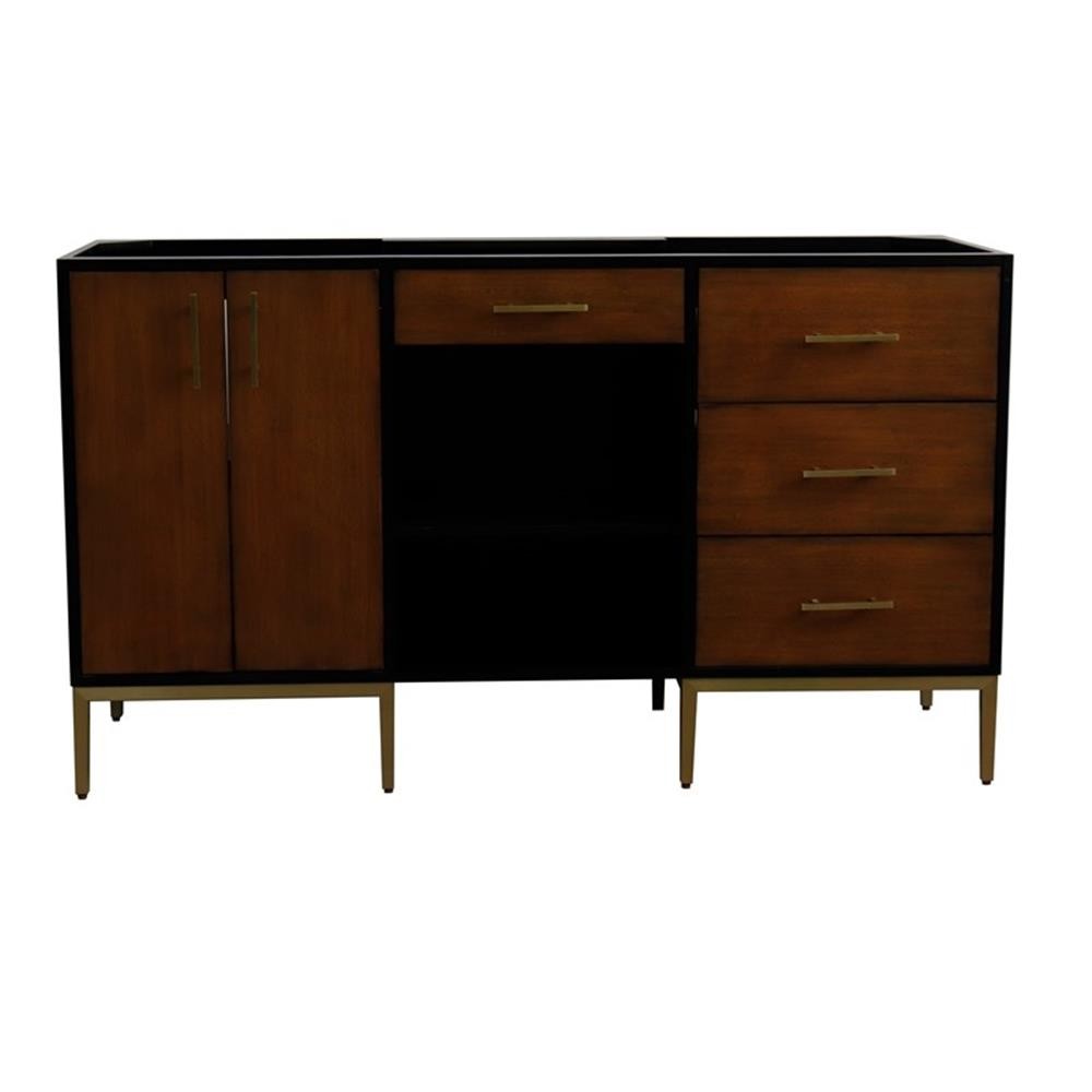 60 in. Double Wooden Vanity Walnut Black Cabinet Only