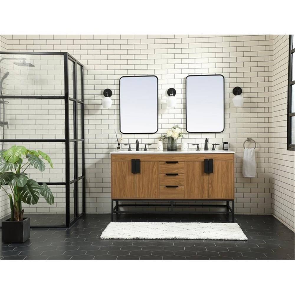 Elegant Decor Eugene 60″ Aluminum Alloy Iron Double Bathroom Vanity in Walnut