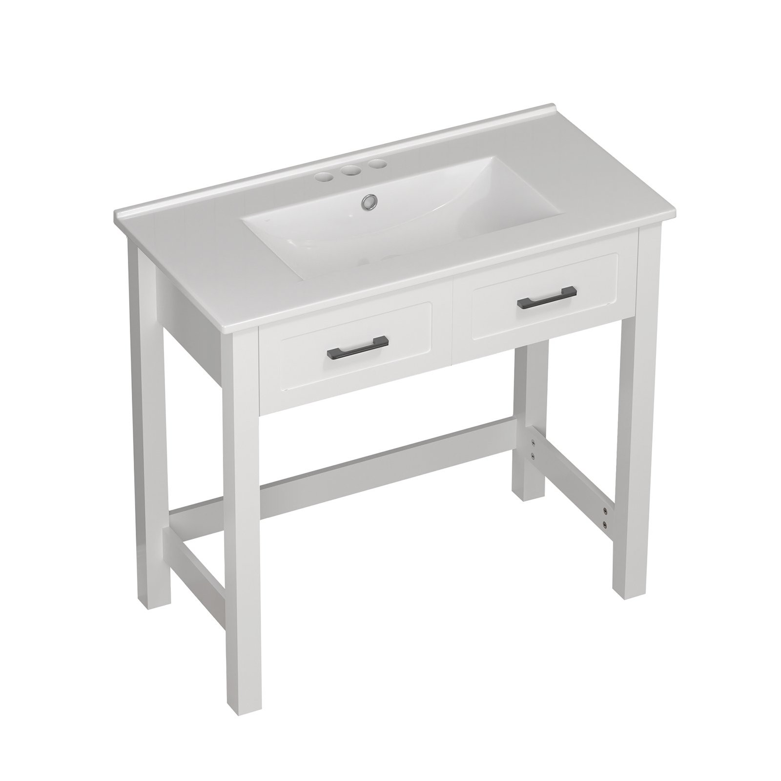 36″ White Bathroom Vanity with a Tip-out Drawer & Ceramic Sink for Elderly
