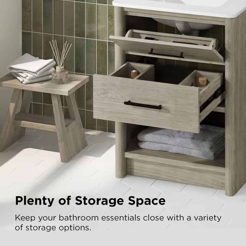 Camley 24 In. Single Sink Freestanding Sandstorm Bath Vanity with White Engineer