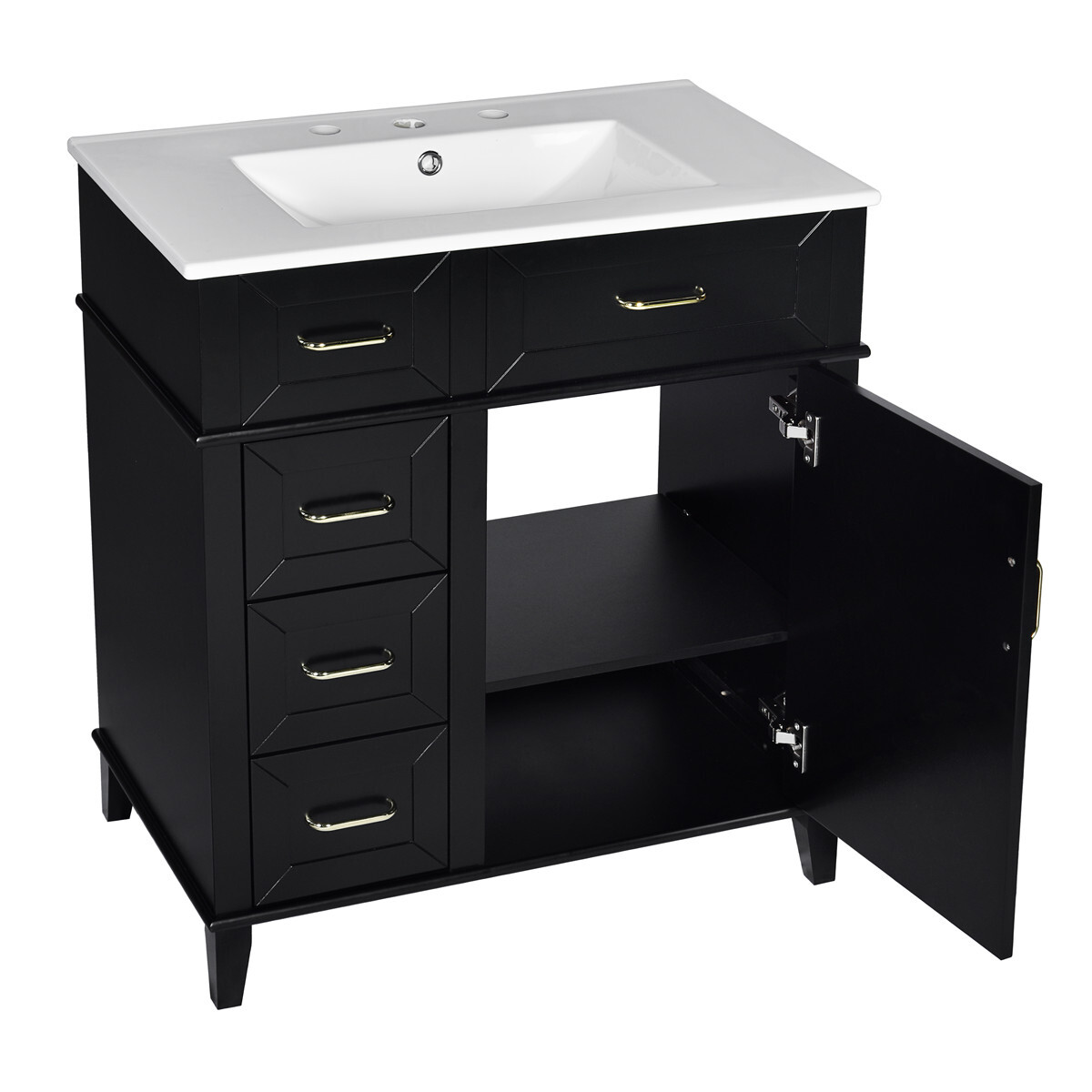 30″ Bathroom Vanity w/Sink, 3 Drawers, Freestanding Vanity Cabinet, Adjust Shelf