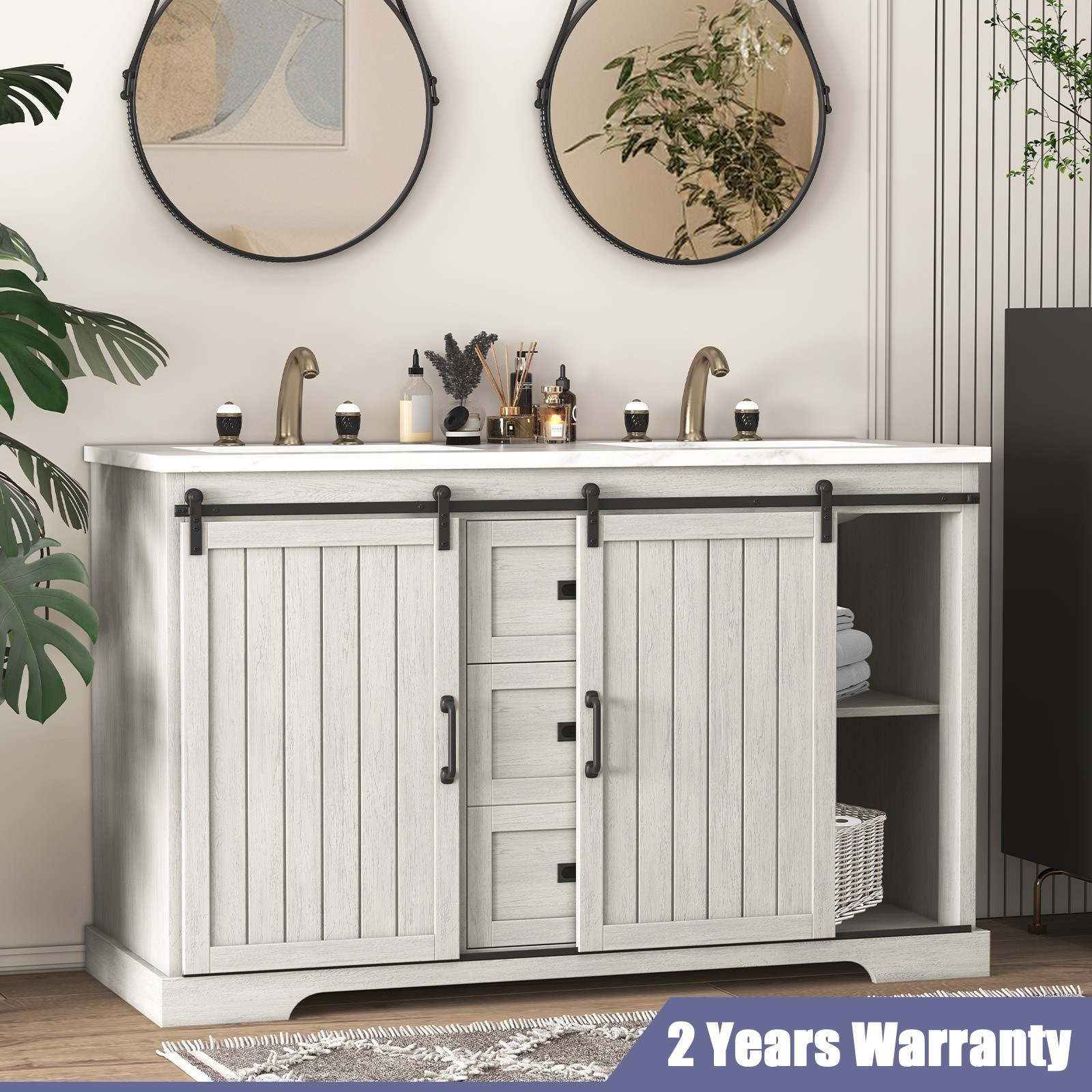 47″ Bathroom Vanity Cabinet with Double Sink Freestanding Storage Cabinet