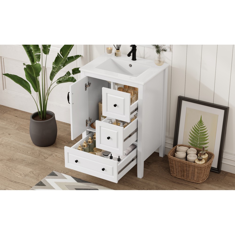 24 inch Bathroom Vanity with Sink, One Cabinet with Soft-closing Door