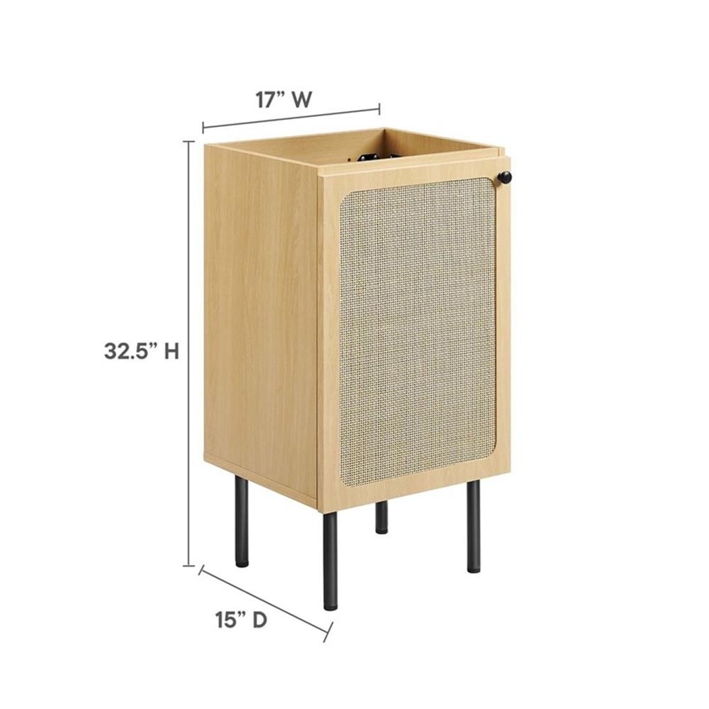 Pemberly Row 18″ Wood & Rattan Bathroom Vanity Cabinet in Oak
