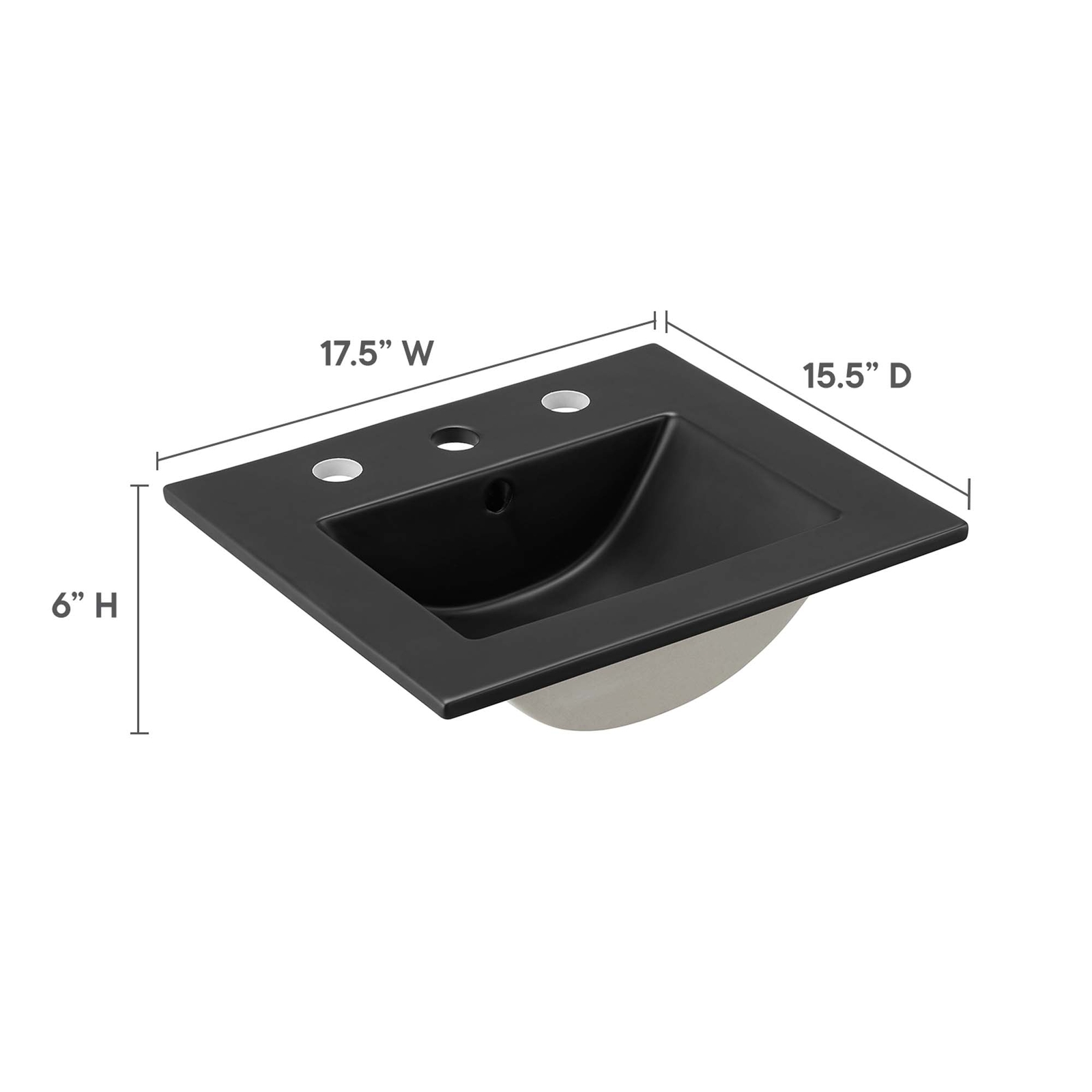Modway Cayman Modern 18″ Bathroom Sink in Black With Rectangular Basin
