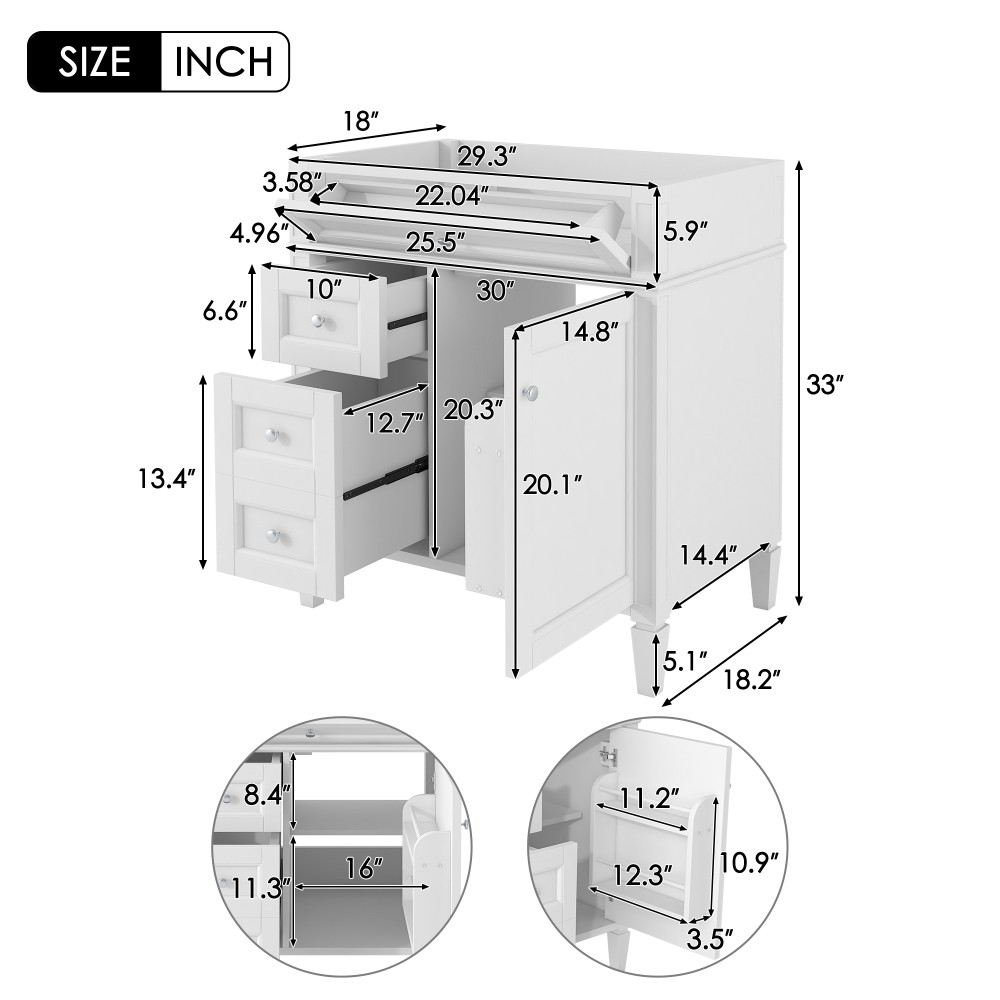 Vanity with no sink Two drawers One pull-out drawer