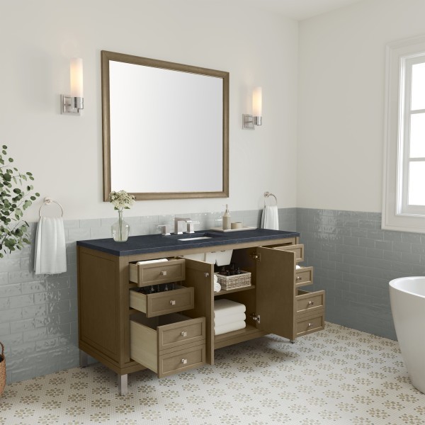 60″ James Martin Chicago 503-V60S-WLW-3CSP Vanity Cabinet Charcoal Soapstone Top