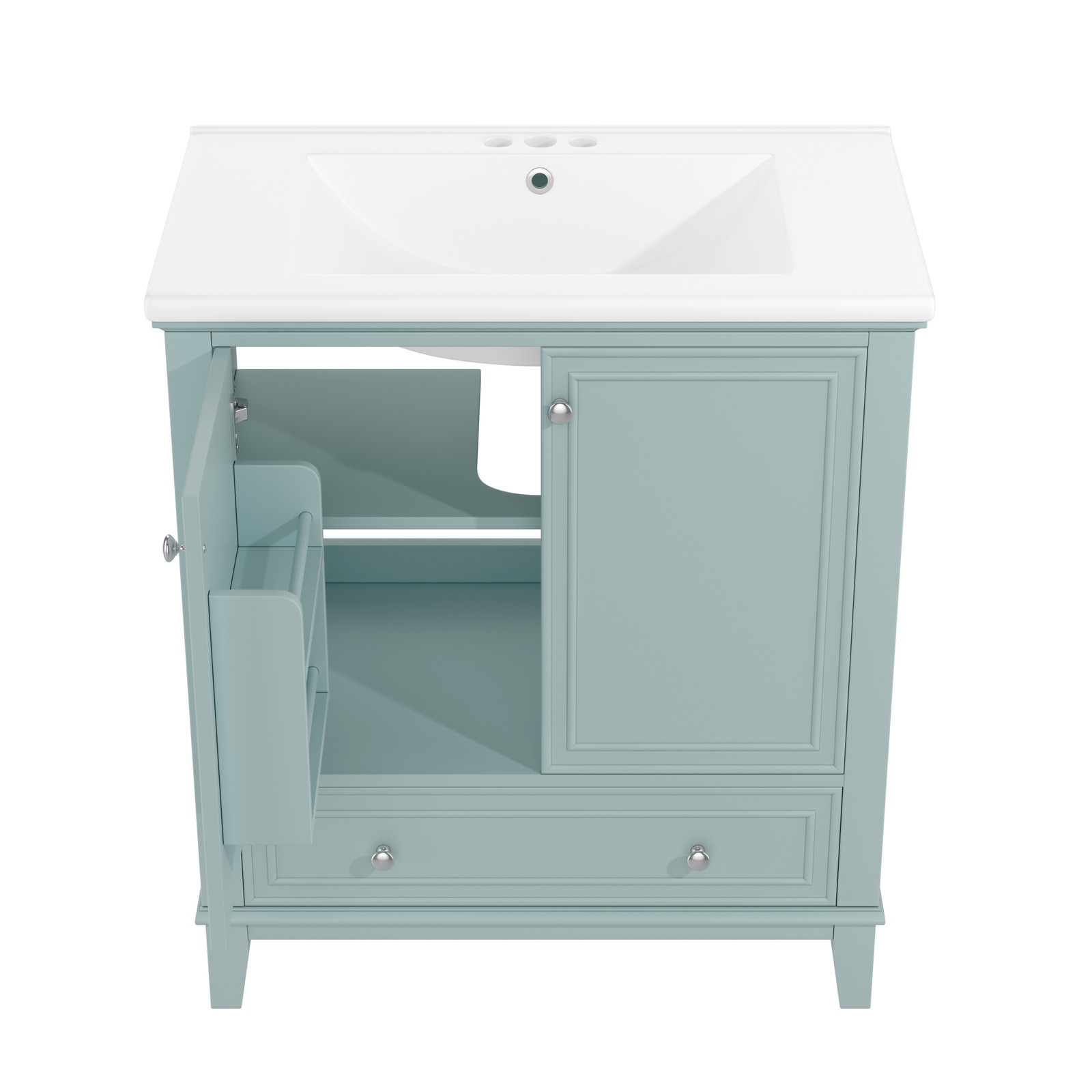30″ Bathroom Vanity with Ceramic Sink Freestanding Wood Storage Cabinet w/Drawer