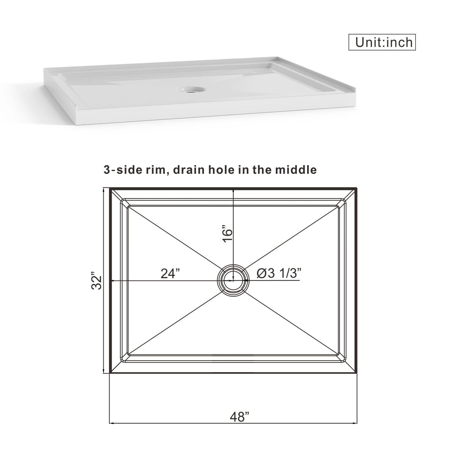 48″x72″ Frameless Sliding Shower Door Combo w/ 48″x32″ White Acrylic Shower Base