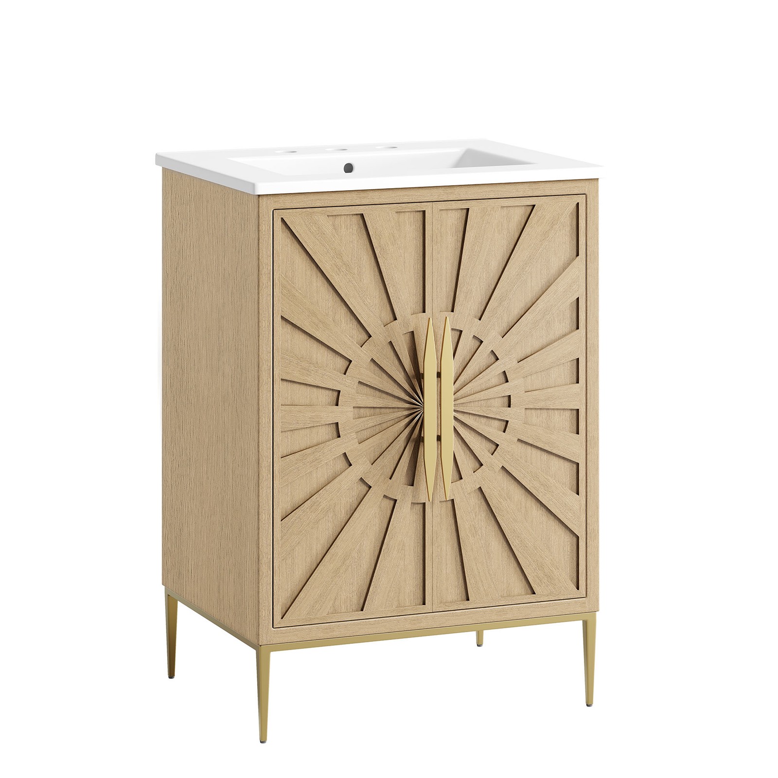 Modway Awaken 24″ Bathroom Vanity in Oak White With Ceramic Sink Basin