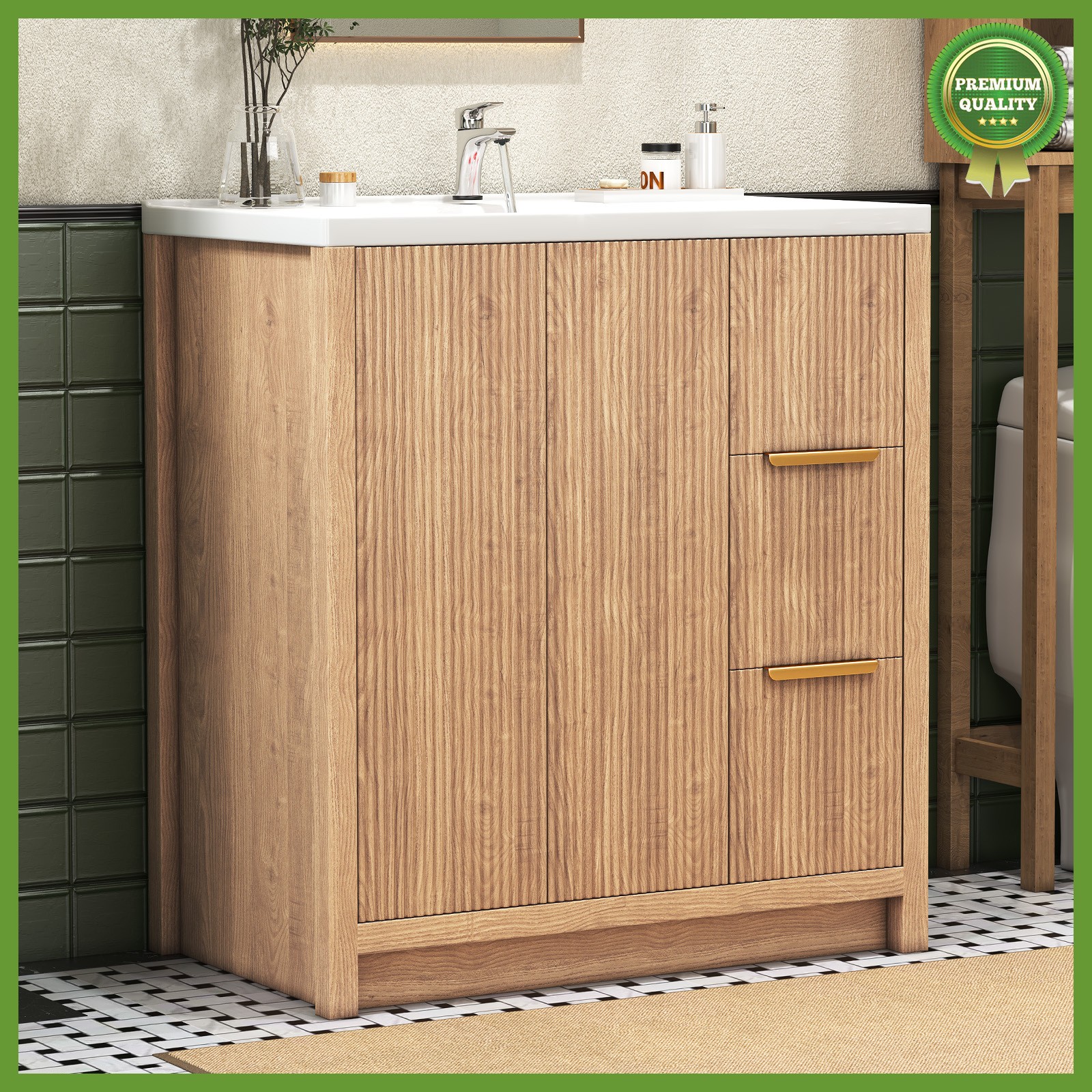 Bathroom Vanity Set,Sink Combo Storage Cabinet Solid Wood Frame Soft-close Doors