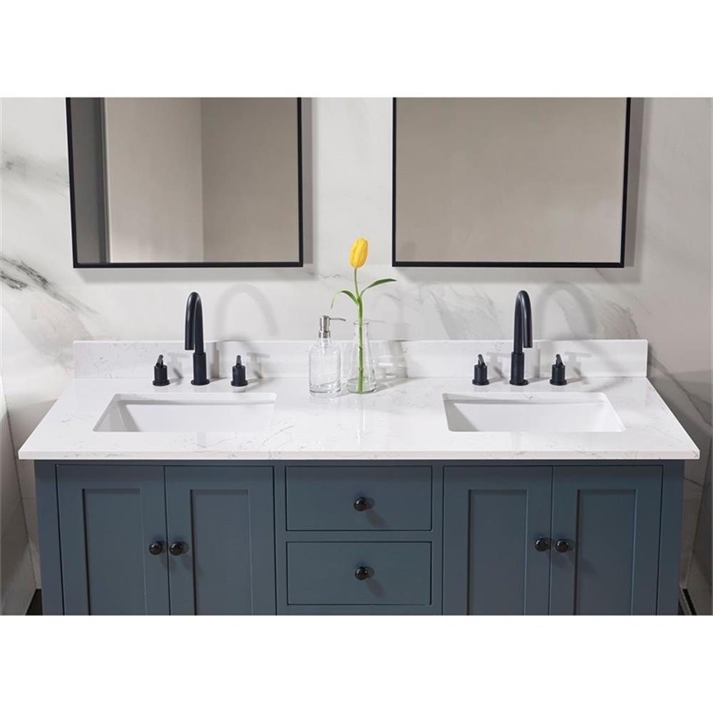 61. in Stone effects Vanity Top in Aosta White with Double White Sink