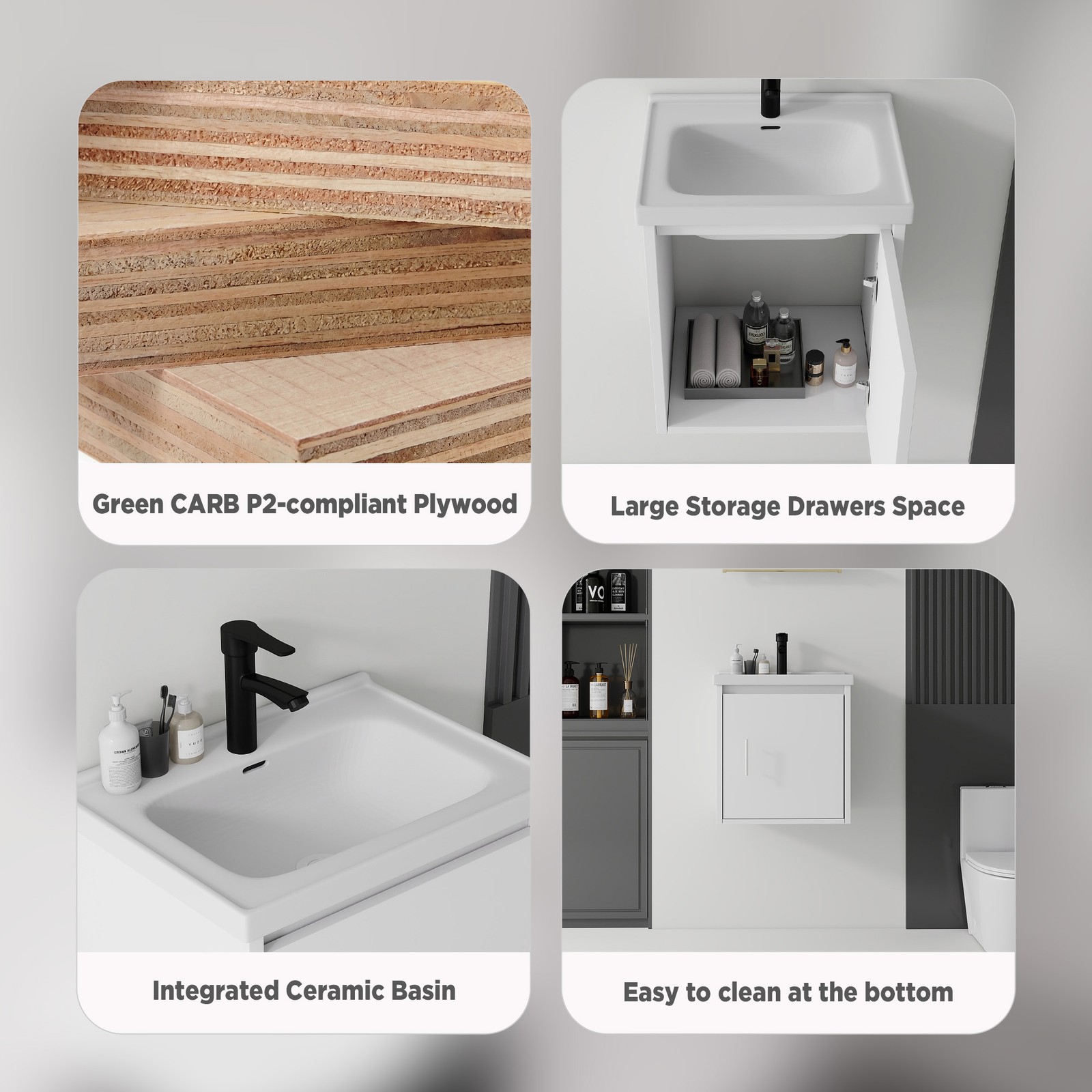20″ Floating Bathroom Vanity Combo Wall Mounted Plywood Cabinet White