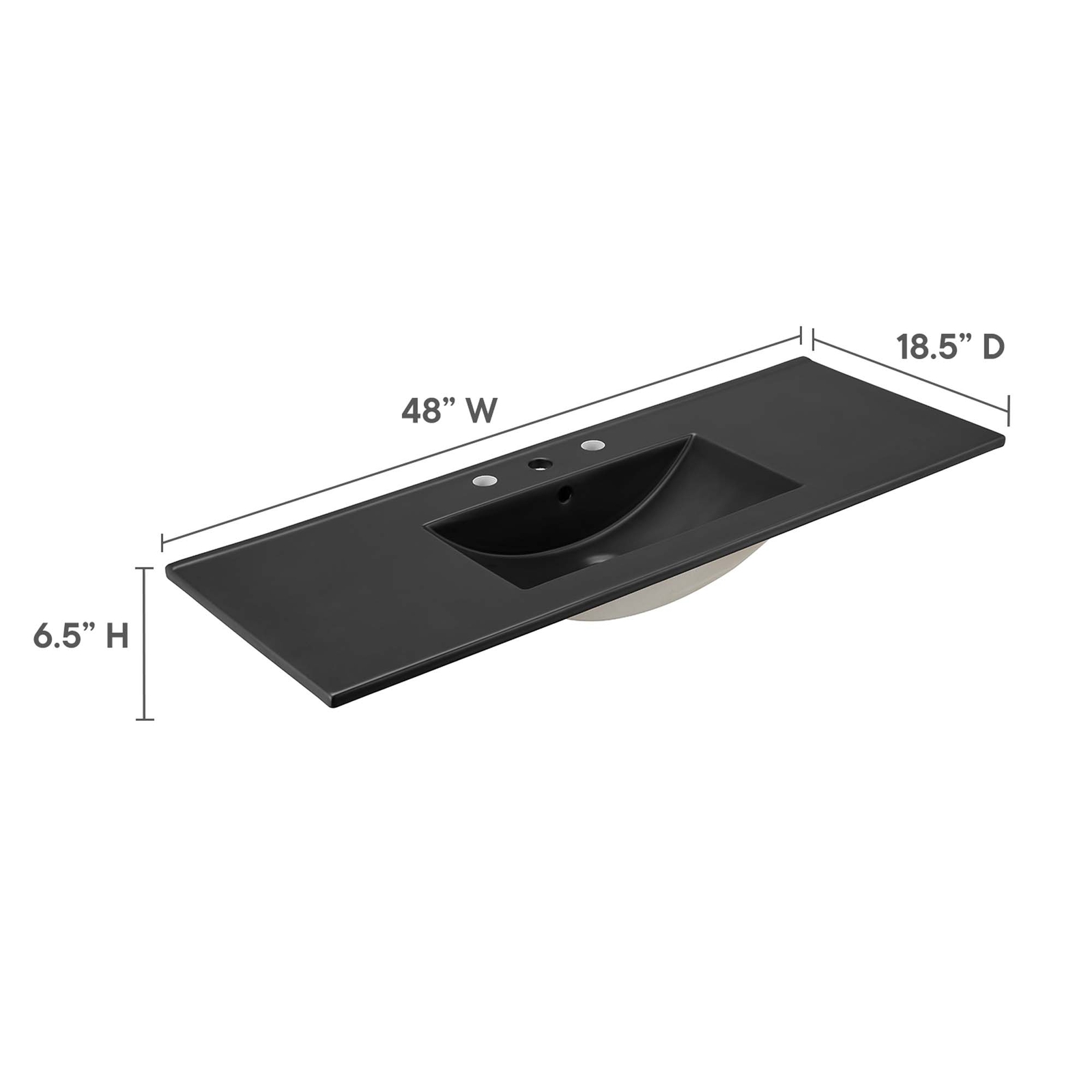 Modway Cayman Modern 48″ Bathroom Sink in Black With Rectangular Basin