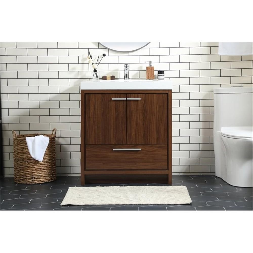 Elegant Decor Wyatt 30″ Aluminum Alloy and MDF Single Bathroom Vanity in Walnut