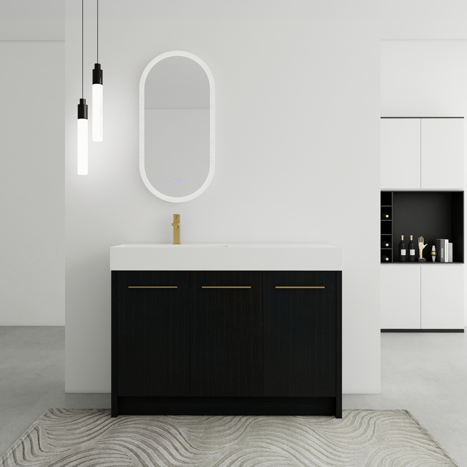 48 Inch Freestanding Bathroom Vanity Cabinet with Resin Sink Soft Closing Doors