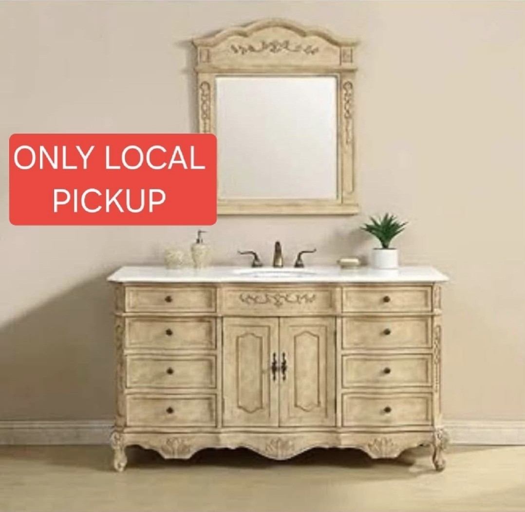 ✨️ Elegant Decor Home Furnishing 60-in Antique Beige Undermount 1 Sink Bathroom