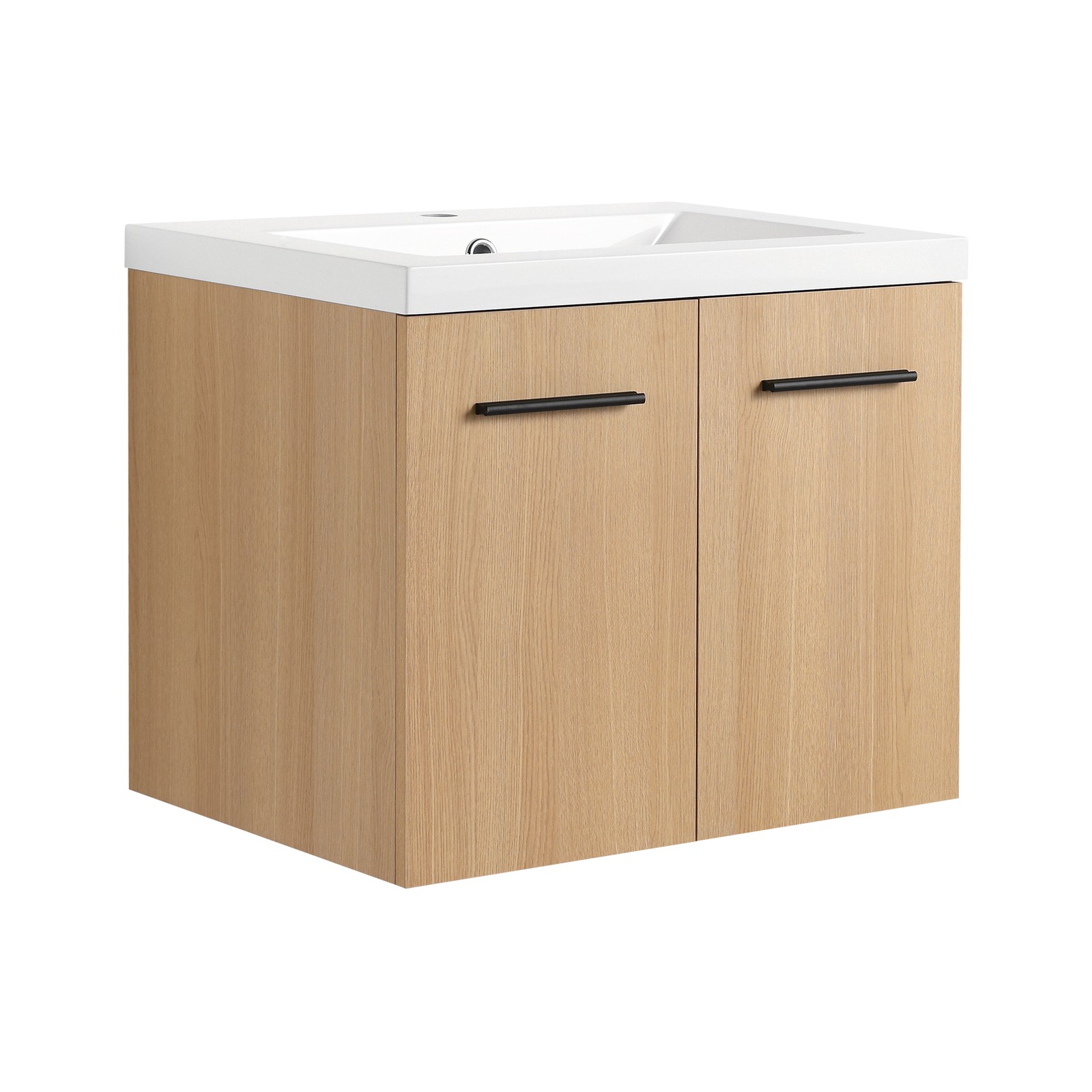 24″ Floating Bathroom Vanity with Sink, Light Oak Cabinet, Wall Mounted