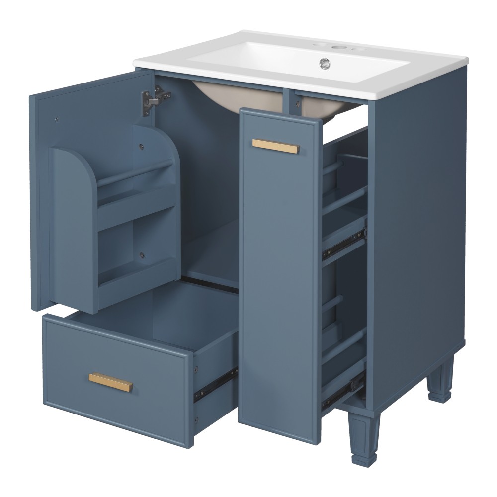 24″ Grey Blue Bathroom Vanity with Ceramic Sink Solid Wood Frame MDF Board
