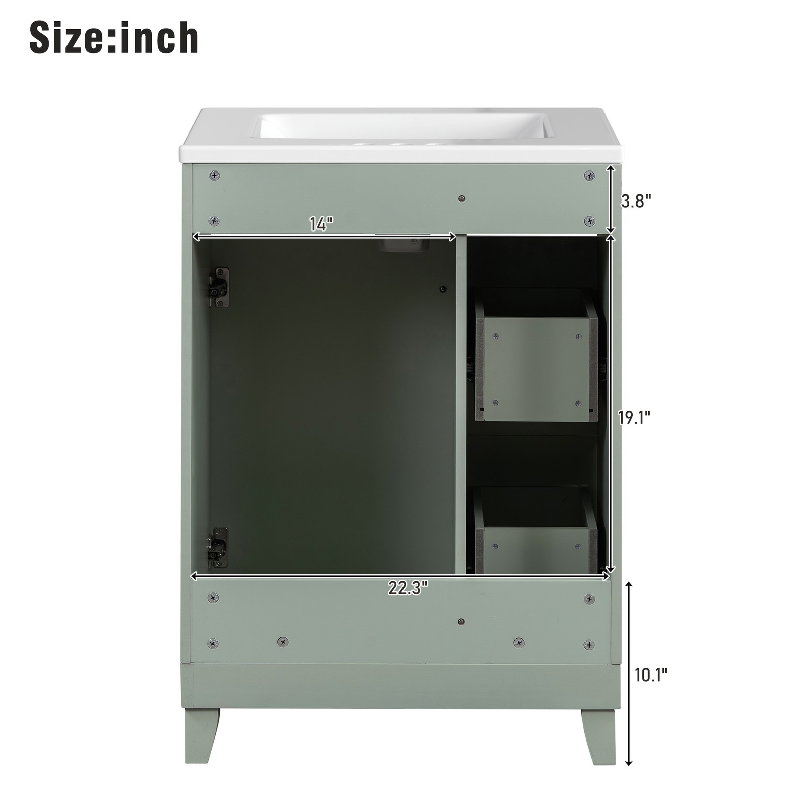 24″ Bathroom Vanity Cabinet with Ceramic Sink, 2 Drawers, 1 Door