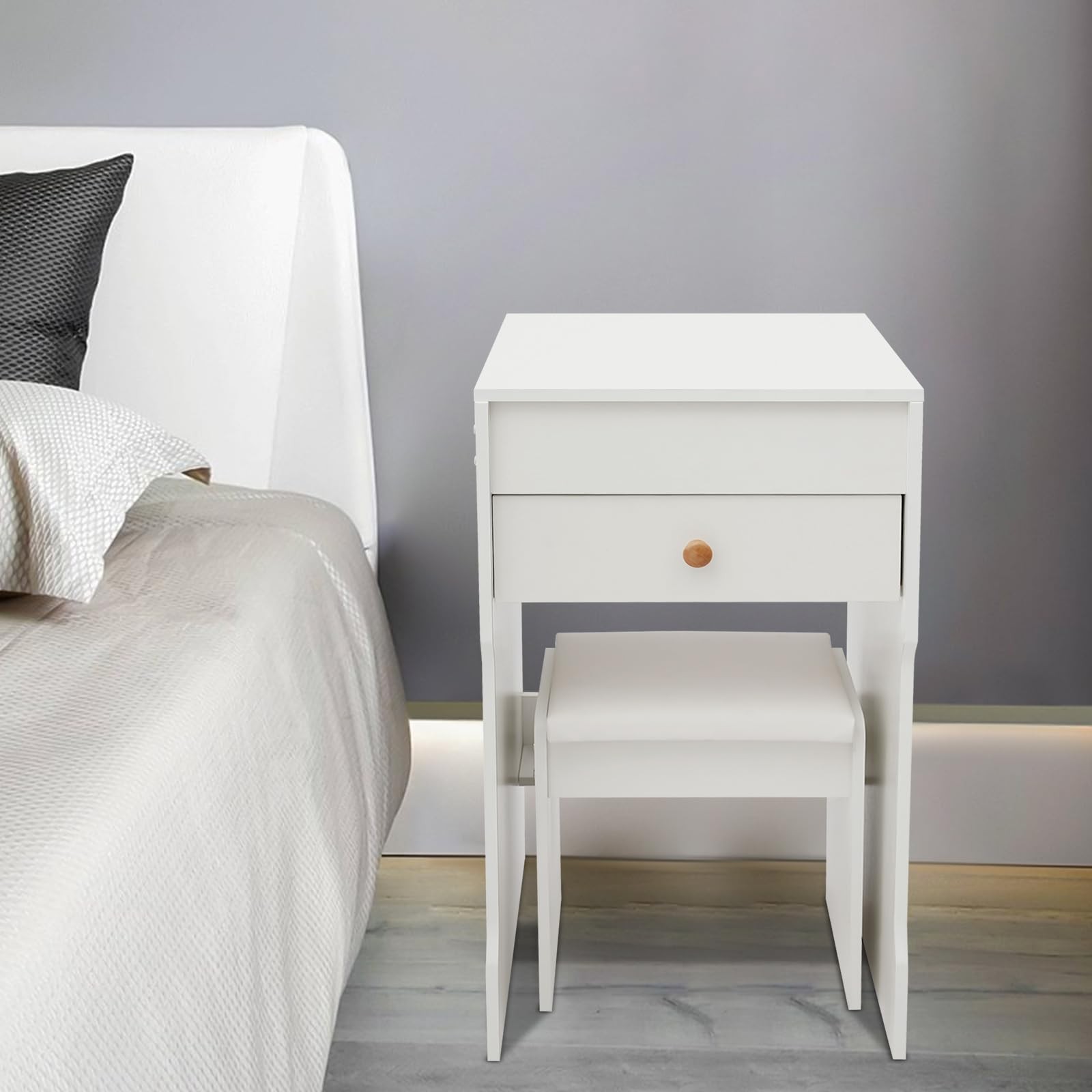 3-in-1 Flip Top Makeup Vanity Desk with Mirror Drawer and Cushioned Stool White