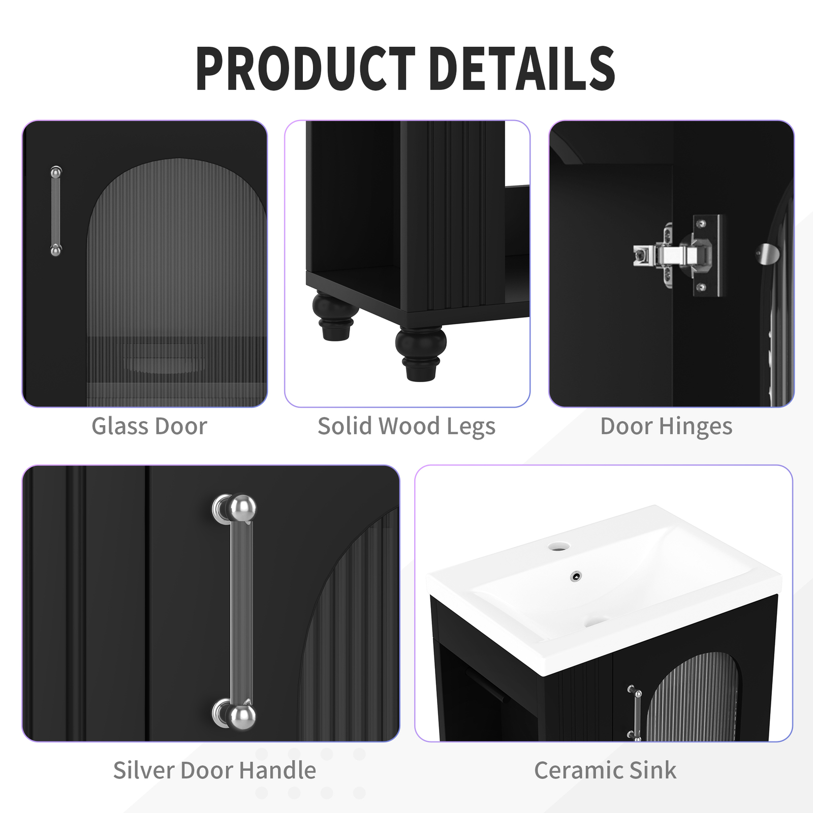 20″ Bathroom Vanity with Sink, Bathroom Vanity Cabinet with Two-tier Shelf Black