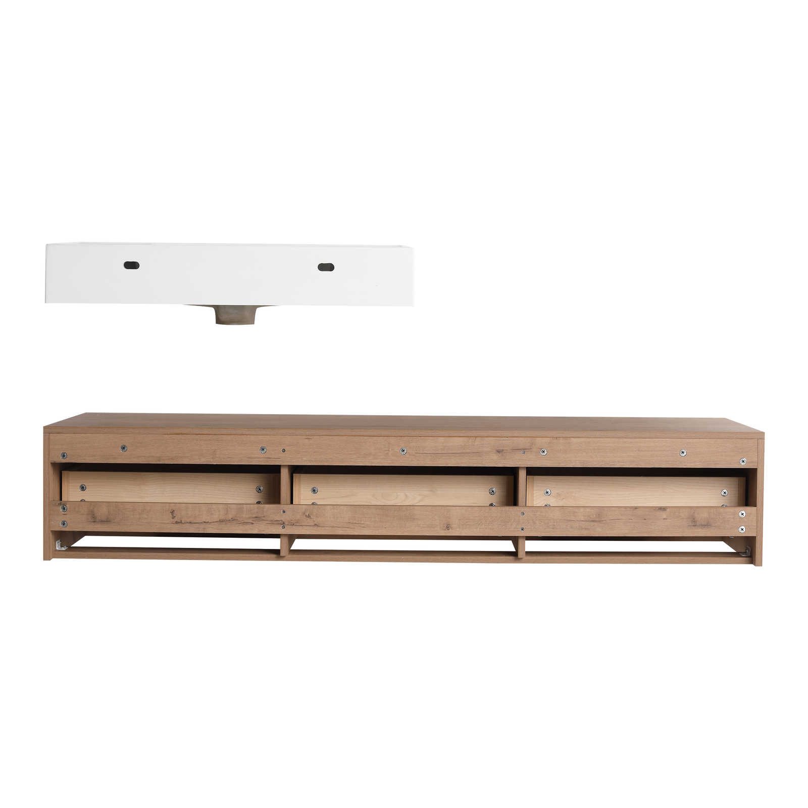 60″ Wood Wall Mount Bathroom Vanity Resin Sink Floating Vanity Sink Vessel Sink