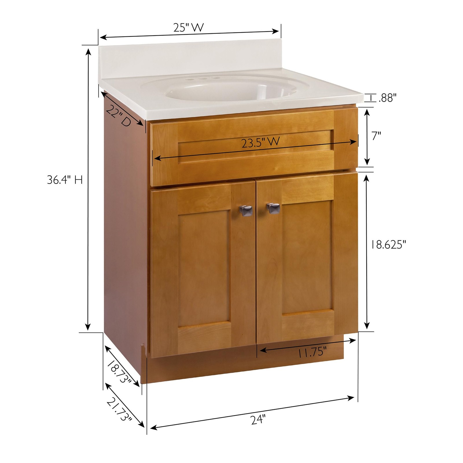 Brookings Vanity in Birch w/ White Marble Top Fully Assembled 25″