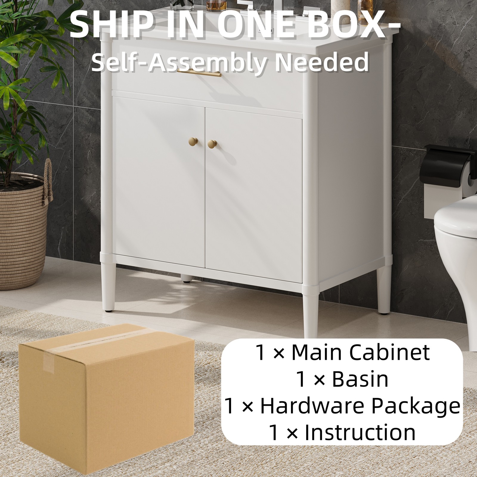 30″ Bathroom Vanity with Sink, Bathroom Cabinet with Soft Close Doors White