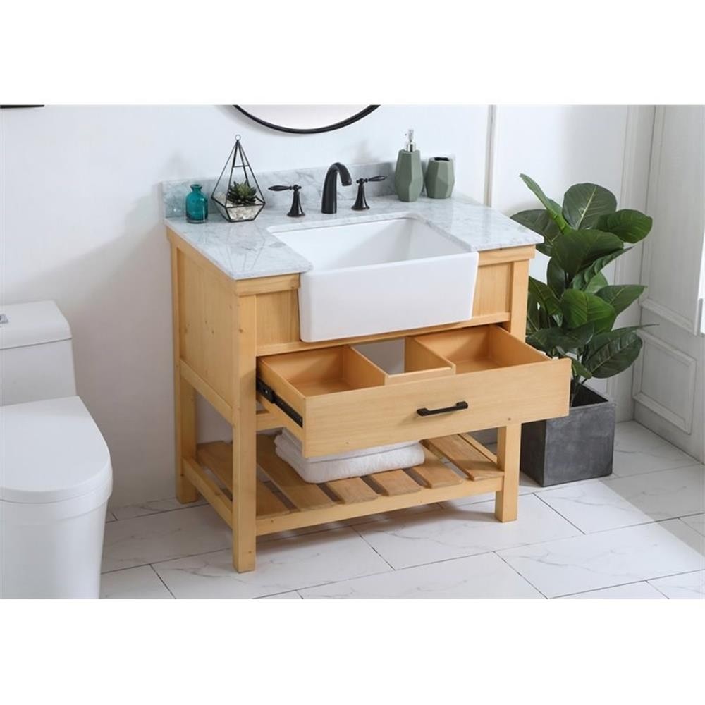 Elegant Decor Clement 36″ Single Bathroom Vanity with Backsplash in Natural Wood