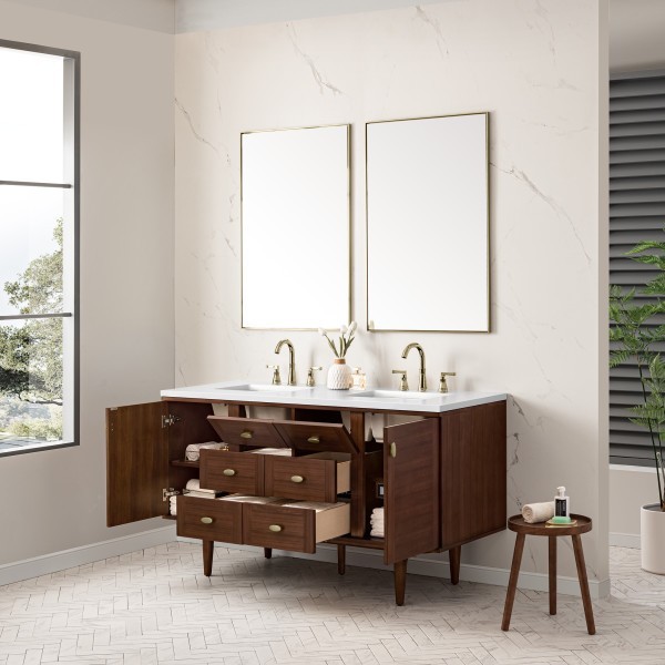 60″ James Martin Amberly 670-V60D-WLT-3WZ Double Vanity Cabinet White Zeus Top