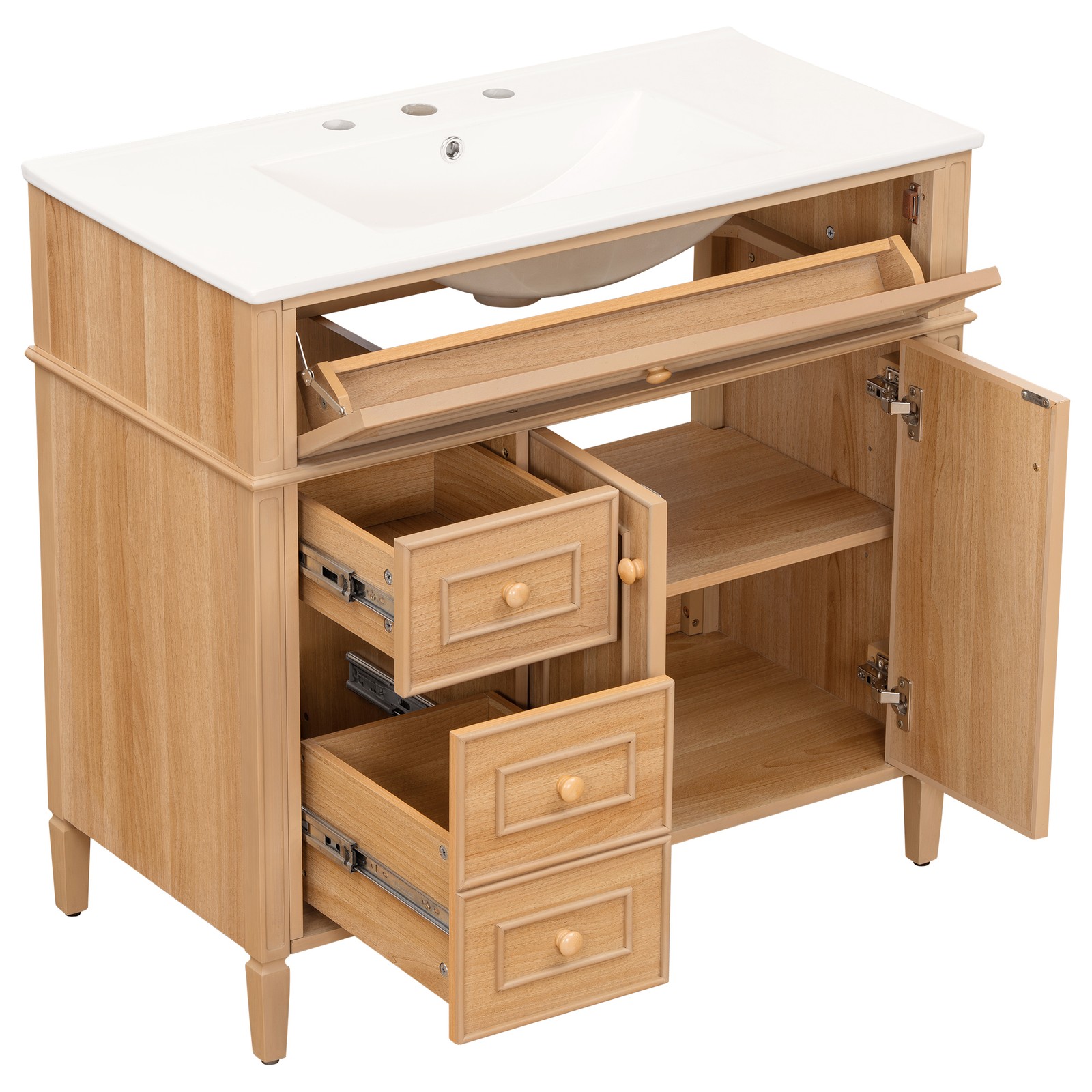 36″ Bathroom Vanity w/Sink,3 Drawers,Freestanding Storage Vanity 2 Doors Cabinet
